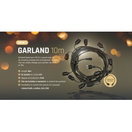 10m Garden garland with E-27 sockets - With Bulbs.